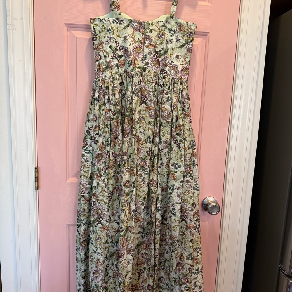 💗Aqua Blu Floral Silk Blend Lotus Drop Waist Maxi Dress Sundress Small - Picture 6 of 14